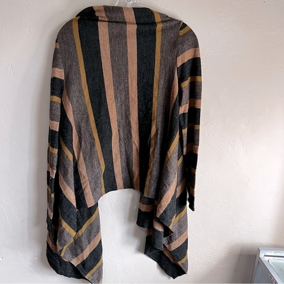 Cynthia Rowley 100% Merino Wool Brown Striped Waterfall Cardigan - Picture 4 of 5